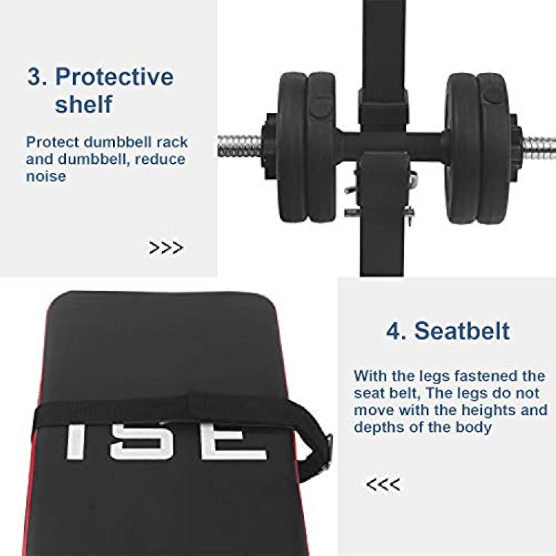 ISE Multifunction Weight Bench Fitness Weight Training Bench Set with 5 Levels Adjustable Shelf(91-110CM)and Dip Handles, Home/Gym Exercise Foldable, SY-544