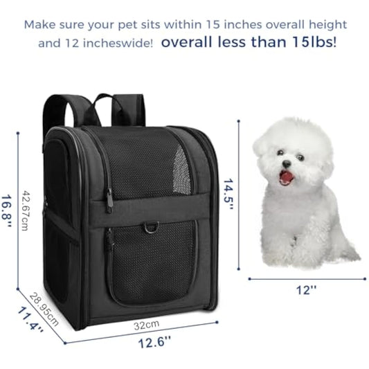 Apollo Walker Pet Carrier Backpack for Large/Small Cats and Dogs, Puppies, Safety Features and Cushion Back Support for Travel, Hiking, Outdoor Use (Black)