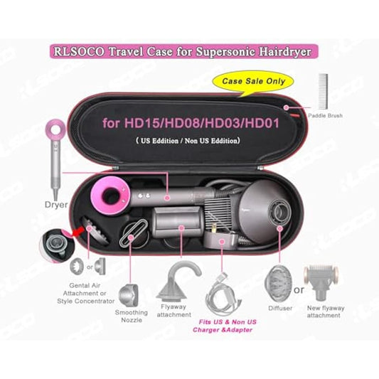 Hard Case for Dyson Supersonic Hair Dryer Iron/Fuchsia-Fits Ful Hair Dryer Accessories & Model HD15/HD08 by RLSOCO(Deep Pink)