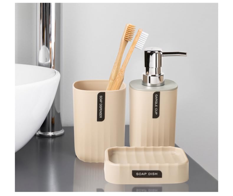 Hosoncovy 4 PCS Bathroom Accessory Set Bathroom Container Set with Soap Dispenser, Bathroom Cup, Soap Dish ,Desktop Trash Can (Yellow)