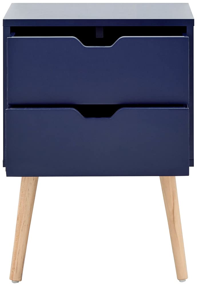 GFW Nyborg Set of 2 Bedside Cabinets, Nightshadow Blue 2 Drawer Scandi Nightstands with Wooden Legs and Cut-Out Handles