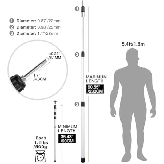 REDCAMP Telescopic Tarp Poles Set of 2/4, Aluminium Extendable Adjustable Tent Poles, Multipurpose Camping Extension Pole for Tarp Awning Canopy Porch Sun Sails Tarpaulin Headroom 2.3M