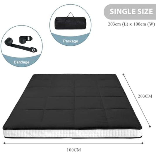 SUNYRISY Futon Mattress Japanese Floor Mattress, Thicken Foldable Bed Mattress, Roll Up Mattress Topper Sleeping Pad Tatami Mat, Floor Lounger Guest Bed for Camping Couch Car, Black, Single