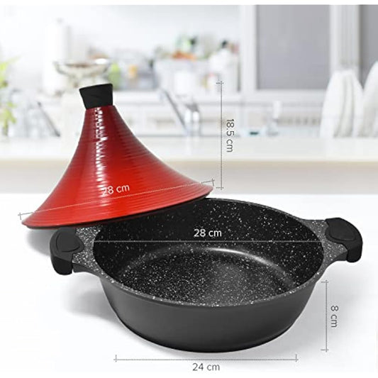 Joeji's Kitchen Large Aluminium Tagine Dish – Non-Stick Moroccan Tagine Dish 28 cm for Slow, Tasty and Tender Cooking of Meat and Fish – Moroccan Tagine Induction, Gas and Vitroceramic
