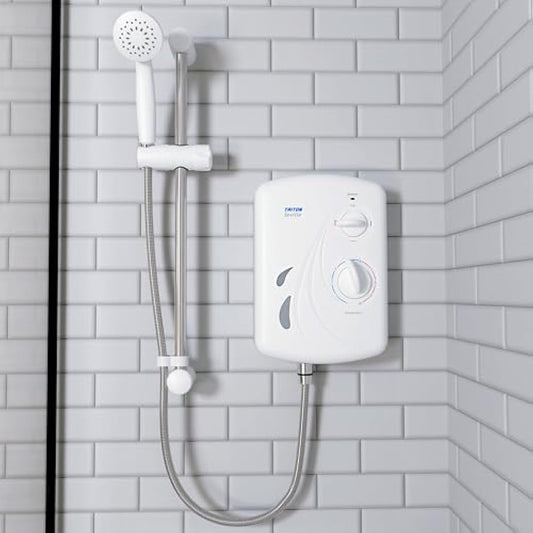 Triton Showers Seville, Shower Electric, 10.5 KW, White, Instant Hot Water, Replacement Shower, Anti Twist Hose, Bathroom Showering Unit