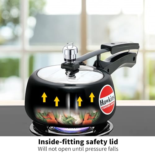 HAWKINS CB15 Hard Anodised Pressure Cooker, Aluminum, Contura Black, 1.5-Liter