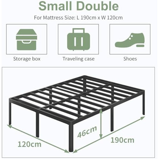 Lutown-Teen High Small Double Bed Frame 4ft with Rounded Corner Legs, Heavy Duty Metal Bed Frame Small Double, Small Double Beds 46 cm High, Noise Free, Easy Assembly
