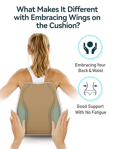 Travel Ease Ergonomic Lumbar Support Cushion, Memory Foam Back Support Cushion for Office Chairs with Skin-friendly Cover for Comfort (Khaki)
