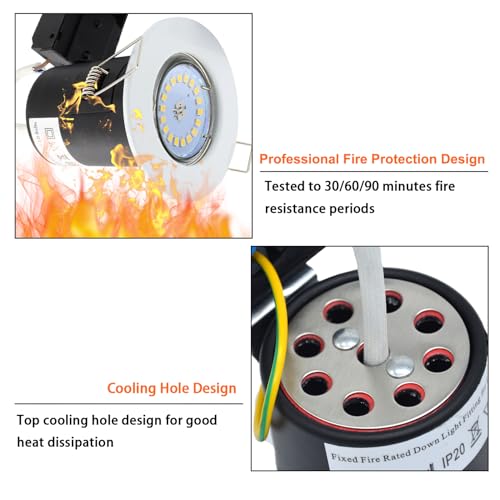 Wondlumi 8X Fire Rated Downlights, White IP20 Spot Lights Recessed Ceiling Lights Spotlights Fitting 240V for Bedroom, Living Room, No Bulbs