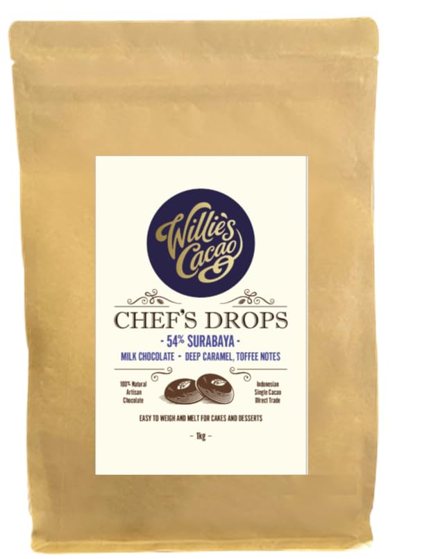 Willie's Cacao - 54% Surabaya Milk Chocolate Chef's Drops 1kg - Couverture Chocolate with Caramel Notes - For cooking & baking