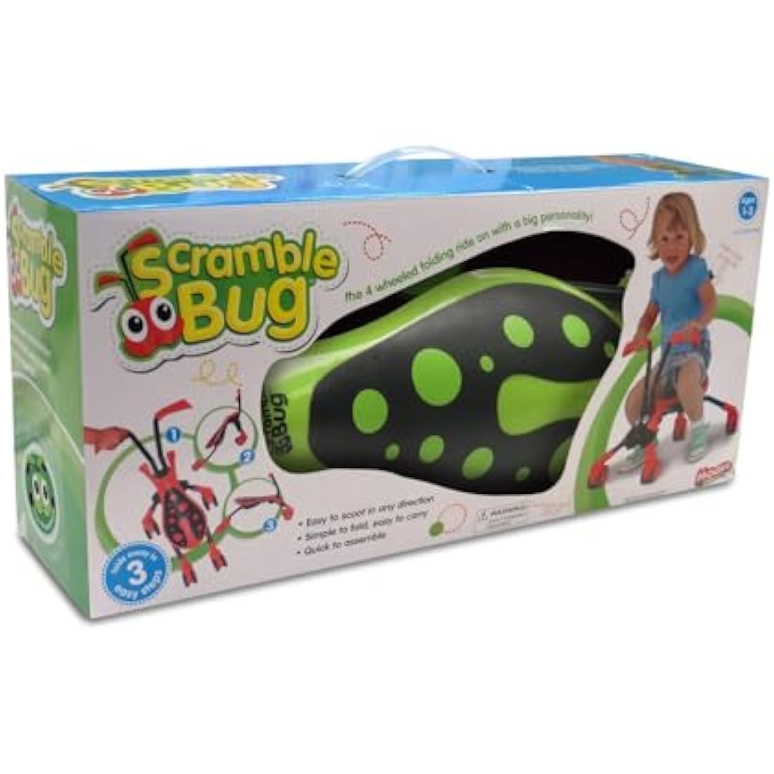 Scramblebug 4-Wheel Balance Bike For 1-3 Year Old Kids, Fold and Go, Hornet, Foot-to-Floor Ride-On That Develops Your Toddler’s Balance and Motor Skills, 360 Wheels for No Surface Scratches