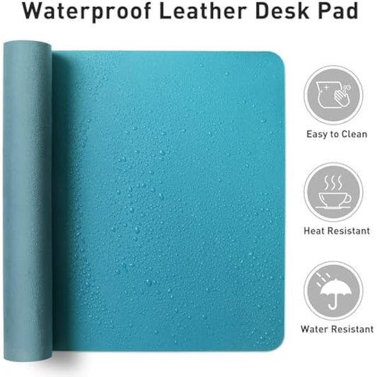 Aothia Leather Desk Mat, Large Mouse Pad, Non-Slip Desk Pad Desk Protector Mat, Waterproof PU Leather Laptop Mat Table Mat Desk Writing Pad for Office and Home (91cmx43cm, Turquoise Blue)