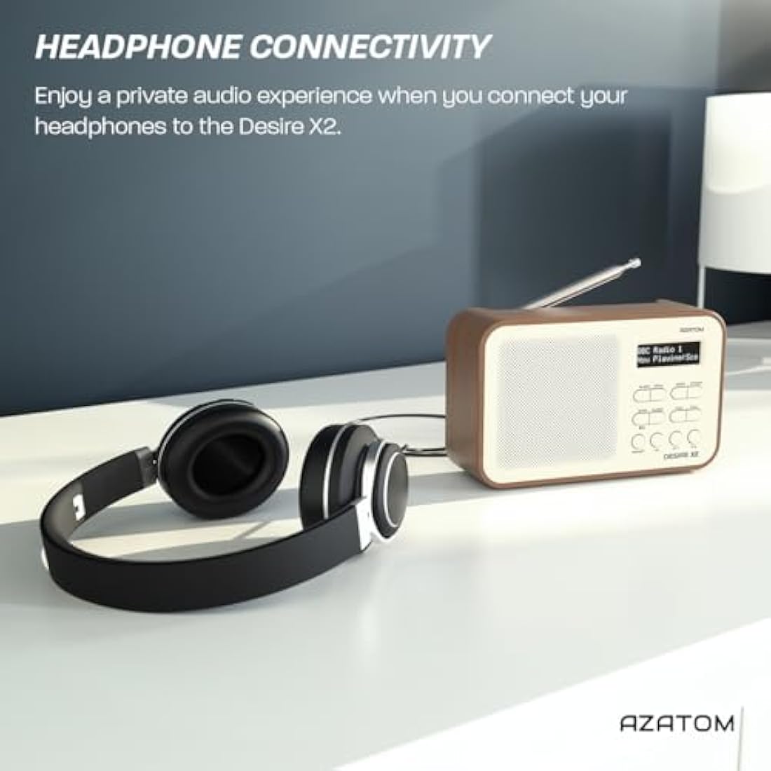 DAB/DAB+ & FM Portable Digital Radio | Simple Controls | Dual Alarms & Sleep Timer | Battery & Mains Powered (4xβAAβ) | Bluetooth | Perfect for Home, Office or Outdoors | AZATOM Desire X2 (Walnut)