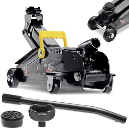 DEUBA® Hydraulic 2 Tonne Trolley Floor Jack for Cars | Lift Height 135-330 mm | With Case and Rubber Pad | Portable Garage and Workshop Equipment