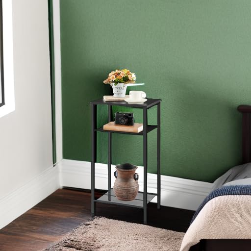 Hoctieon 3 Tier End Table, Telephone Table, Tall Side Table with Storage, Small Nightstand for Small Spaces, Metal Frame, For Living Room, Bedroom