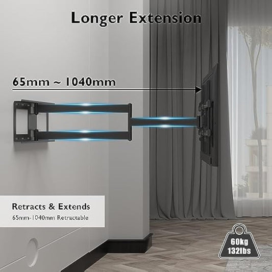 BONTEC TV Wall Bracket, Extra Long Articulating Arm for 32-75 Inch TVs, Full Motion TV Wall Mount, Tilt, Swivel, Rotate, Universal Wall Mount, Up to 60 kg, Max VESA 600x400mm, Space Saving