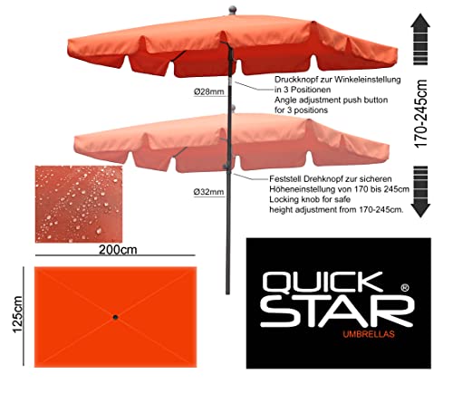 QUICK STAR Balcony Parasol 2 x 1.25 m Rectangular Tiltable Terra