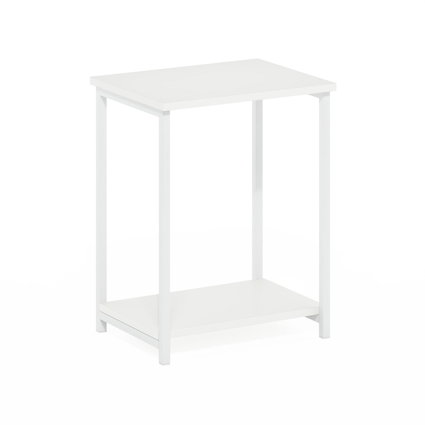 Furinno SIMPLISTIC Side Table, 2-Tier Metal Frame End Table with Open Shelf, Night Stand, Bedside Table, for Living Room, Bedroom, White