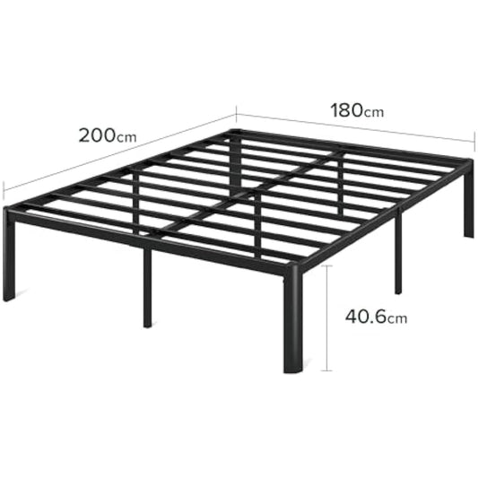 Zinus Van Super King Bed frame - Bed 180x200 cm - 41 cm Height with Underbed storage - Metal Platform Bed frame with Steel slat support - Black