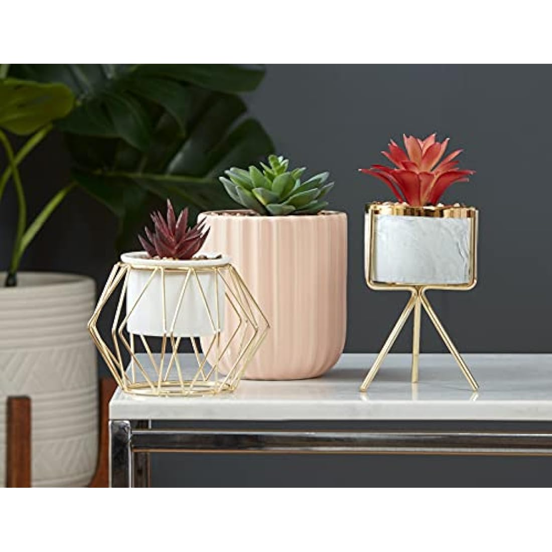 Sleepdown Halo Red Leaf Marble Stand Faux Artificial Succulent Plant for Home Office Bathroom Decor Indoor Decoration Aesthetics, Small