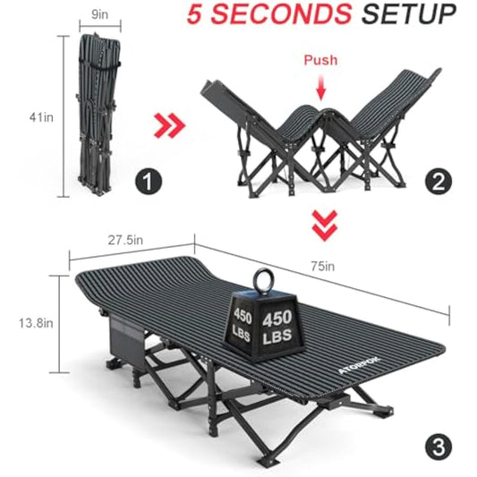 ATORPOK SHOP Camp Beds for Adults with Cushion Comfortable, Travel Camping Cot for Sleeping,Lightweight Folding Bed with Carry Bag Supports 450 lbs