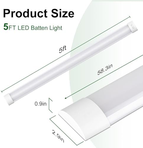 muzha 4 Packs LED Batten Lights,PC Body, 5FT 50W 4000k 5000lm,Low Profile Wall or Ceiling Surface Mounted Fitting for Home/Workshop/Office/School Restaurant (5FT)