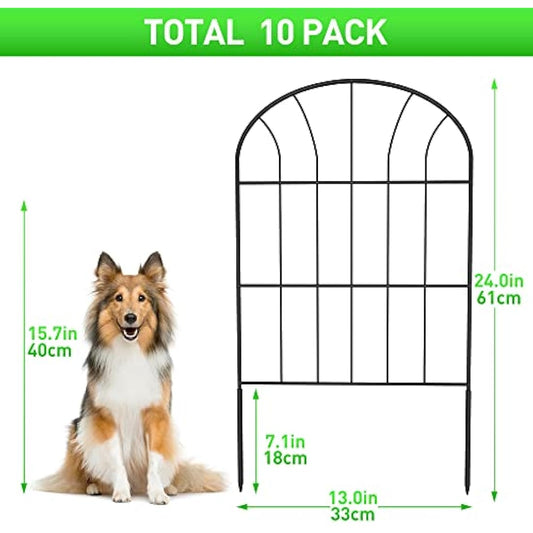 Decorative Garden Fence 10Pack, Metal Rustproof Iron Landscape Wire Folding Fencing Ornamental Panel, Outdoor Rustproof Fence Panel Animal Barrier Flower Bed Border for Patio Backyard (60CM X 330CM)