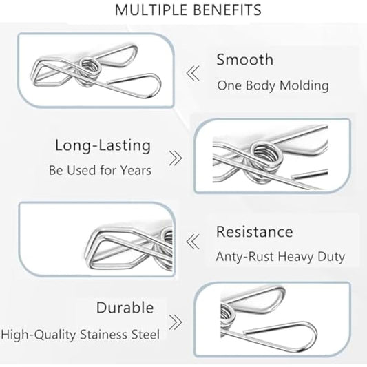 Skroad 48 Pack Clothes Pegs, Stainless Steel Laundry Hanging Clothesline Clips for Clothes, Paper Files, Snacks Seal