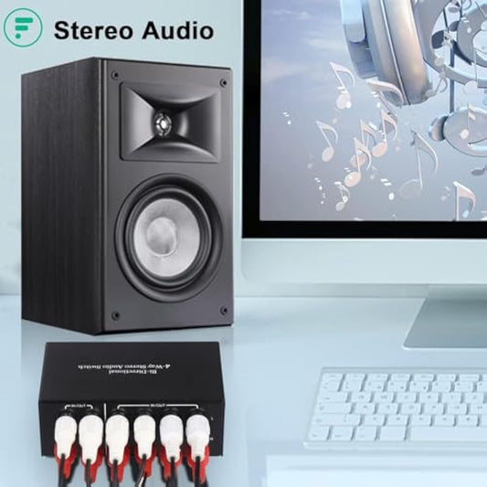 UNSTINCER RCA L/R Audio Switch 4(2) in-2(4) out, Bidirectional Noiseless hifi Stereo Audio Splitter Box, Analogue Aux Line Selector for Headphone Game Console Soundbar TV Speaker Turntalbe, Metal