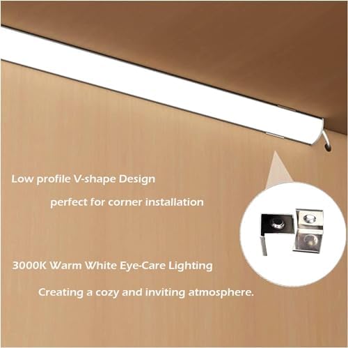 Cefrank V-Shape Under Cabinet Lighting Kit - 4pcs Sleeker 30cm Dimmable LED Light Bars for Showcase Shelf Seamless Illumination - 1200lm, 12W - Pure White (6000K)