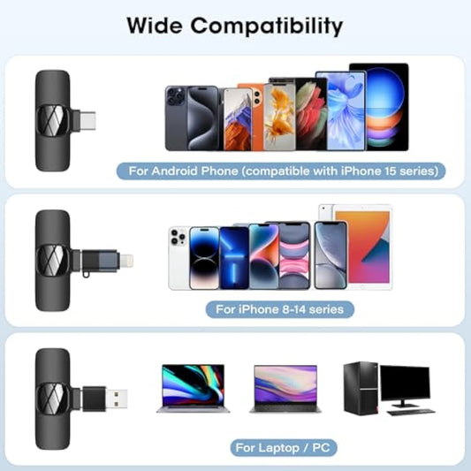 HMKCH Wireless Lavalier Microphone for iPhone - iPad, Android Phone,Computer, Mini Lapel Mic with Noise Reduction and crystal sound for Video Recording, Vlogging, TikTok, YouTube