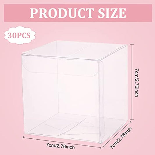BENECREAT 30PCS 7x7x7cm Clear Cube Wedding Favour Boxes PVC Transparent Cube Gift Boxes for Jewelry Storage Display, Cake, Candy, Chocolate, Balloon