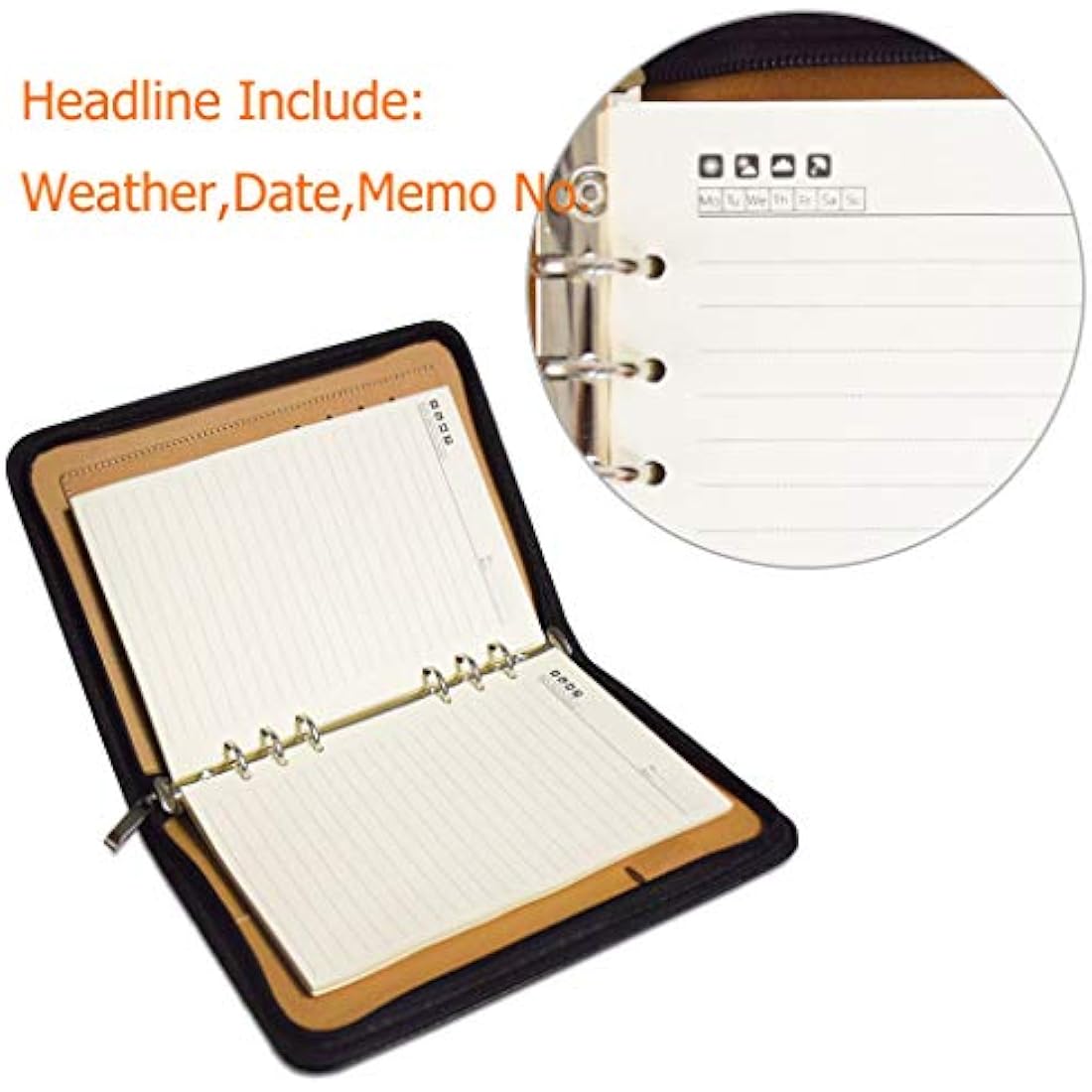 Gift for Men,SAYEEC A5 Executive Conference Folder Travel Portfolio Ringbinder Folio Zip Around PU Leather Loose Leaf Refillable Lined Paper Business Notebook Zipped Organiser with Calculator (Blue)
