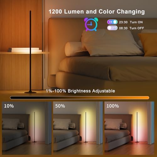 Lanmonlily LED Floor Lamp, Corner Floor Lamp Works with Alexa, Smart Lamp with Music Sync 16 Million Colors & 68+ Scene, RGBIC Floor Lamp for Living Room, Bedroom