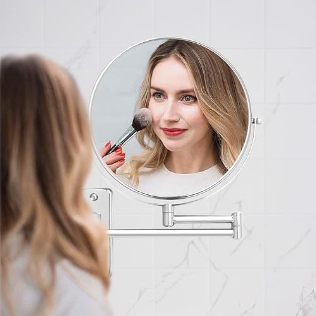AumVum 8 Inch Bathroom Shaving mirrors wall mounted, 1X/10X Magnification Wall Mount Adjustable Makeup & Shaving Mirror, 360° Swivel Dual-Sided Design (Chrome Plated-No Light)