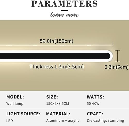 Mikeru 150CM Long Outdoor Wall Light Dimmable 10% to 100%, LED Wall Lights Mains Powered 3000K/4500K/6000K Tricolor Light Hard Wired Outside Wall Light for Indoor, Mirror Cabinet, Aisle