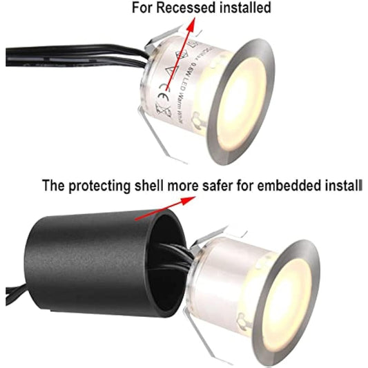 SMY Lighting 10Pack Decking Lights, LED Deck lights with Protecting Shell φ32mm,Warm White Deck Lighting IP67 Waterproof, 12V Low Voltage for Garden Steps,Stair,Patio,Floor,Kitchen Skirting Decoration