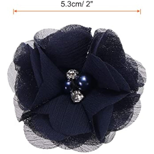 sourcing map Artificial Rhinestone Chiffon Flower Heads, Dark Blue Faux Flowers 2 Inch for DIY Craft Wedding and Party Decoration Pack of 20