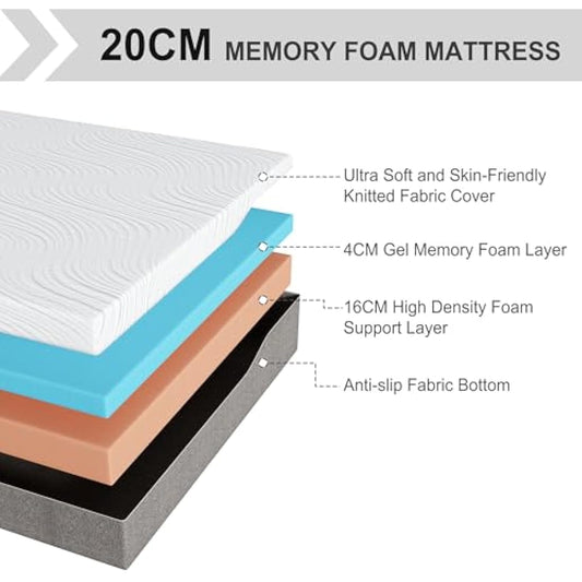 Twirest Single Mattress, Memory Foam Mattress, Medium Firm, Breathable Knitted, Soft and Skin Friendly Cloth, Mattress in a box (90x190x20cm)