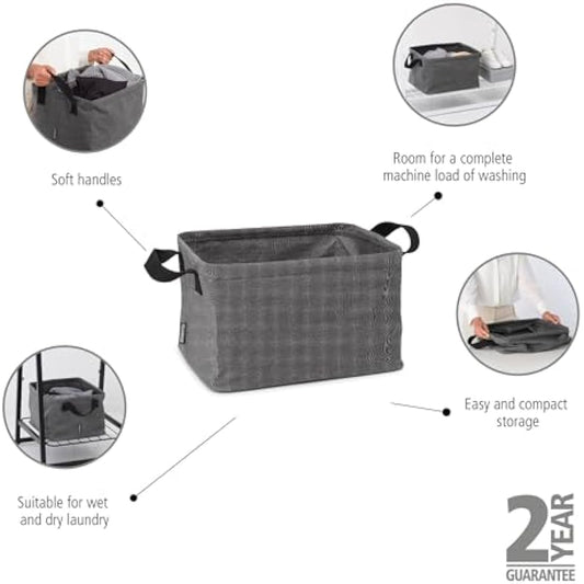 Brabantia - Foldable Laundry Basket 35L - Water Resistant Hamper for Wet & Dry Laundry - Storage Basket for Clothes and Linen - Soft Handles - Garment Washing - Home Accessory - Pepper Black