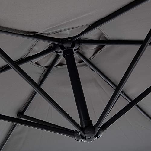 GardenCo 3m Cantilever Banana Parasol INCLUDES BASES & COVER - Hanging Parasol with Crank Handle - Outdoor Garden and Patio Sun Shade (Grey)