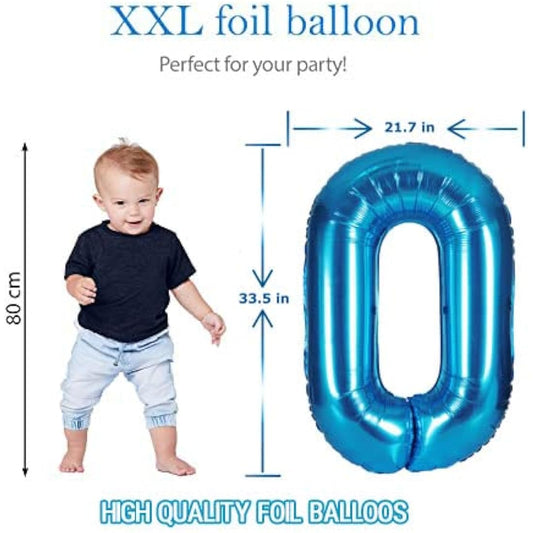 Blue 0 balloons 40 Inch Blue Number Large Balloons Mylar Foil Big Digital 0 1 2 3 4 5 6 7 8 9 Giant Helium Balloon Birthday Party Decoration (Blue No.0)