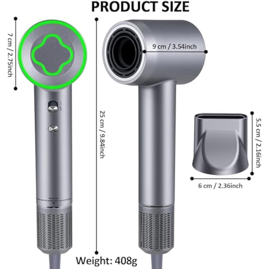 ZCYLPT Hair Dryer, 200 Million Negative Ionic Hairdryer, 1600W High Speed Brushless Motor 110,000 RPM Travel Hairdryers for Women Men Pet(Silvery)