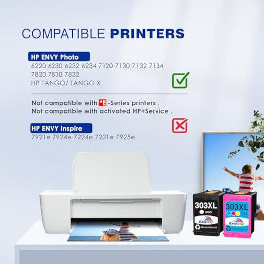 303XL Ink Cartridges Replacement for HP 303 for HP 303XL Ink Cartridges for ENVY Photo 6220 6230 6234 6255 6258 7100 7120 7130 7134 7234 7820 7830 7155 7865, 2 Pack