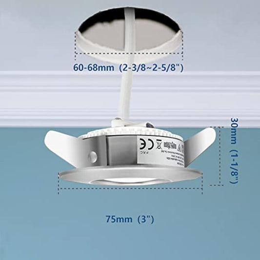 HiBay 6X 5W Recessed Ceiling Lights Ultra Thin Down Light IP44 Spotlight Chrome Warm White LED Downlights for 60-68mm Ceiling Hole of Bathroom Kitchen Soffits