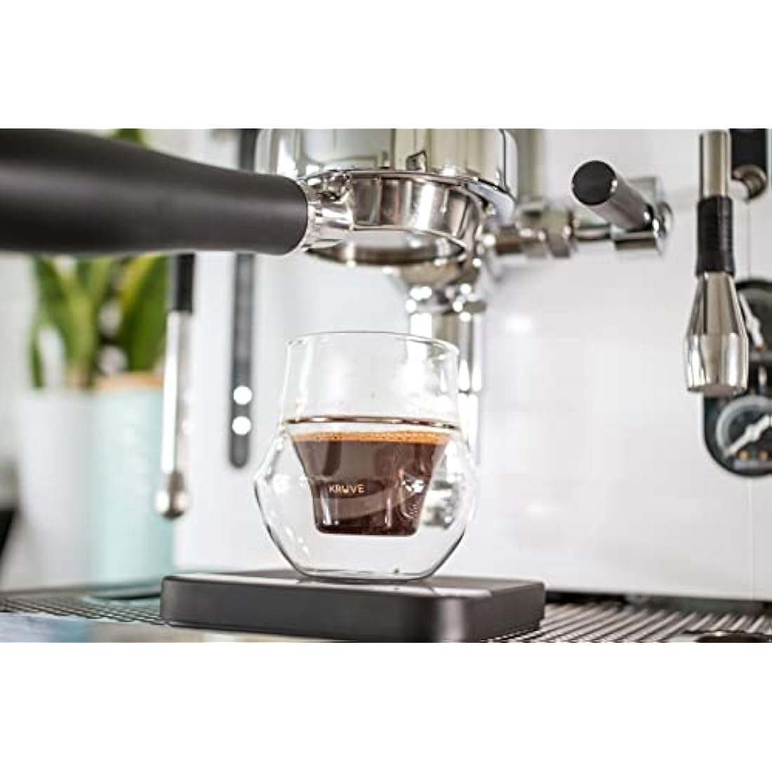 KRUVE Propel Espresso Cups, Handmade Double-Walled Glass Coffee Mugs, Clear 2.5 oz, Scientific Design for Better Tasting Coffee (Set of Two) - Unique Glass Coffee Cups with Headspace & Internal Fins