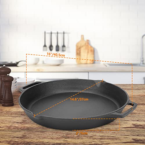 onlyfire Cast Iron Pan Serving Pan Frying Pan Casserole 13.8 inch Pre-Seasoned BBQ Grill Pan for Gas Grill, Charcoal Grill Frying Pan, Pizza Pan, Oven
