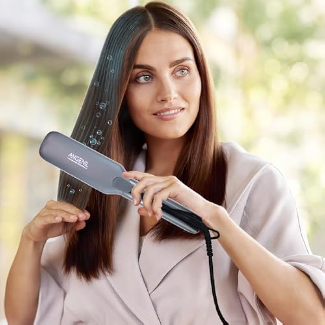 ANGENIL Pro Titanium Flat Iron Hair Straightener 4.5 cm Wide, Dual Voltage Hair Straightener and Curler 2-in-1 with Heat Resistant Silicone Mat, Adjustable Temp 160°C-240°C, 15s Fast Heating