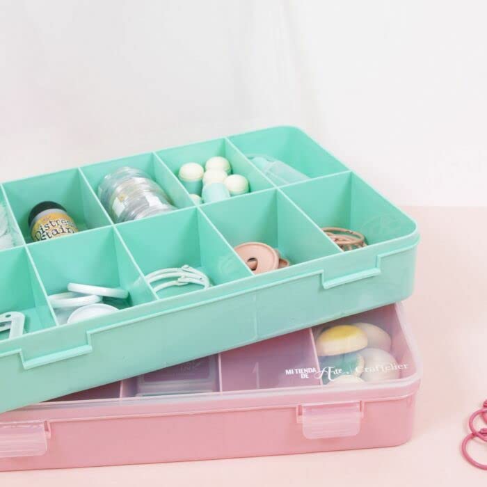 Craftelier - Organizer Box with 17 Compartments for Scrapbooking Materials | Clear and White - Dimensions 26.5 x 17.8 x 4.2 cm