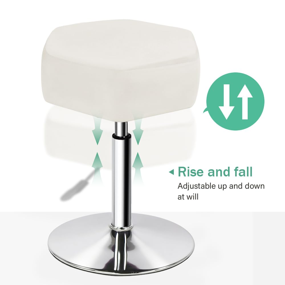 FURWOO Hexagon Beauty Stool with Velvet Cushion Height Adjustable Makeup Stool for Dressing Table Small(White)